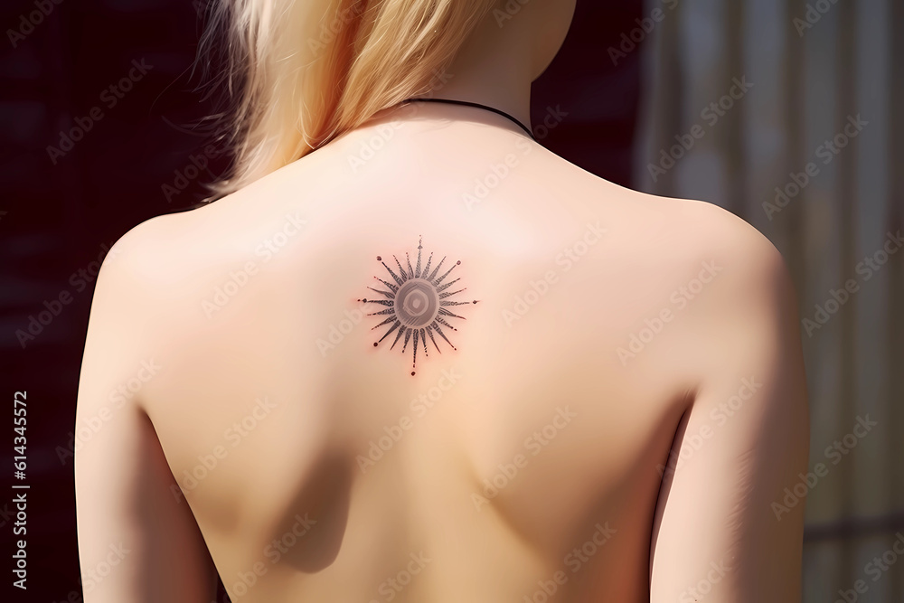 Wall mural sun tattoo design for men or women. generative ai.