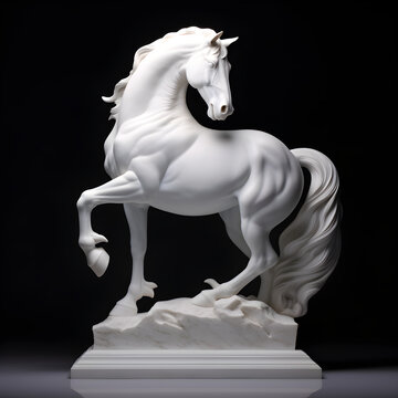 white horse statue isolated on black background