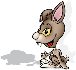 Bunny with a Big Smile Sitting on the Ground from Side View