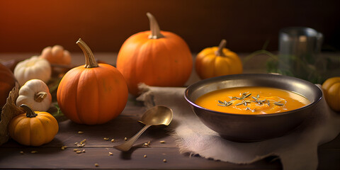 pumpkin soup in a bowl - generative AI, KI