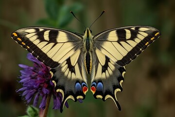 Naklejka na ściany i meble Old World Swallowtail butterfly - Papilio machaon, beautiful colored iconic butterfly from European meadows and grasslands, Czech Republic. Generative AI.