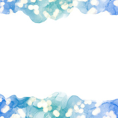 アルコールインクアートとボケライトの正方形背景テンプレート）上下に青と緑のグラデーションの波