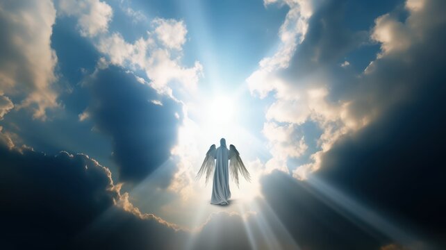 miracle appearence of an angel in the sky. Generative AI