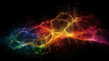 Spark like network grid on a black background. Generative AI