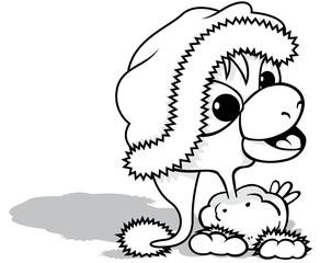 Drawing of a Cute Chicken with a Santa Claus Cap on his Head