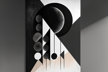 minimalistic geometric black and white painting,black and white background,illustration of a black and white background