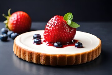 Dessert. On a dark background, close-up.