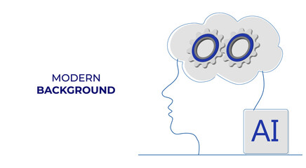 Modern background metaphor of artificial intelligence, modern technologies, robots, man with technical elements in his head. Concept of technology and engineering