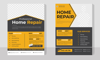 Professional A4 Flyer template.Construction renovation home repair flyer template