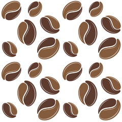 Grains of coffee on a white background. Seamless universal pattern, background.