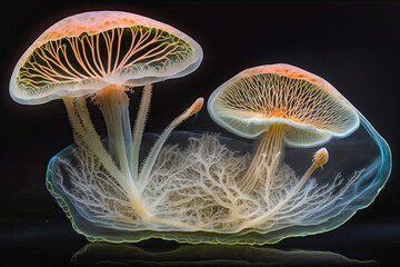 Concept mushroom specialties,molten transparency delicate molten matt transparent,mushroom in the forest