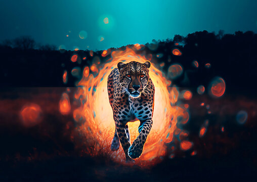 Cheetah in savannah.   The concept of protecting wildlife and green planet. post processed AI generated image.