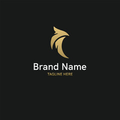 Phoenix bird symbol and logo design vector illustration in gold gradient