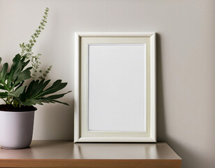 Minimal living room interior design with empty frame. Created with  AI technology.