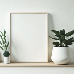 Minimal living room interior design with empty frame. Created with  AI technology.