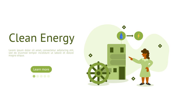 ESG, green energy sustainability illustration set. hydroelectric power system, use water flow power to be converted into electricity. Clean energy and alternative energy concept. vector illustration.