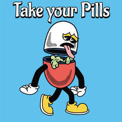 Take Your Pills With Pill Groovy Character Design
