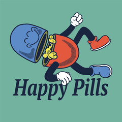 happy Pills With Pill Groovy Character Design