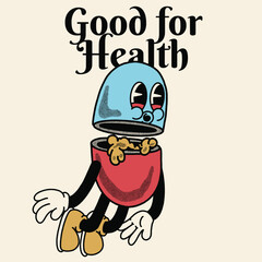 Good for Health With Pill Groovy Character Design