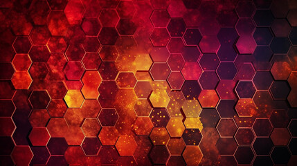 Abstract hexagon ruby fire red background, honeycomb