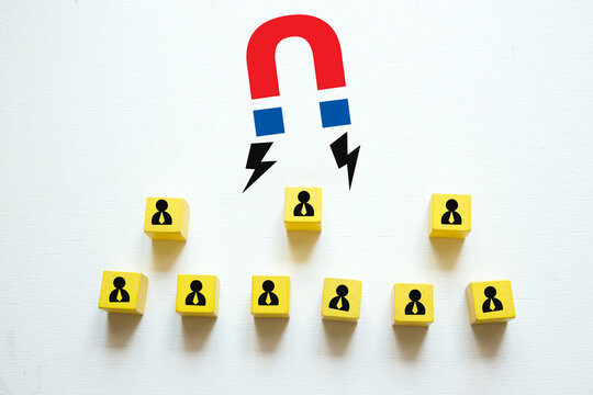 Customer retention concept, increase brand loyalty and more customer; Magnet attracting people block; 
