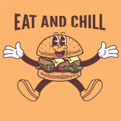 Eat and Chill With Burger Groovy Character Design