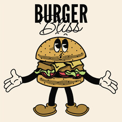 Burger Bliss With Burger Groovy Character Design