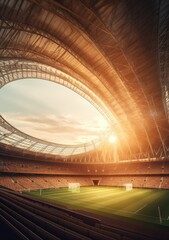soccer stadium background evening arena with crowd fans 3D illustration