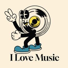 I Love Music With Cd Groovy Character Design