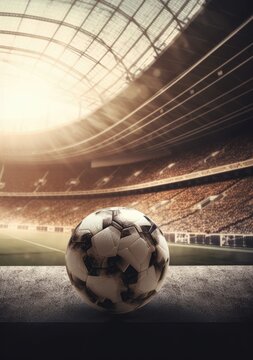 Soccer ball at the stadium. CG Rendering, 3D Illustration