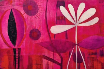 Colorful background of flowers painted on wood texture with very bright colors