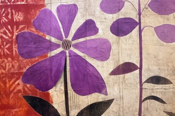 Background painted on wood texture with colorful flowers