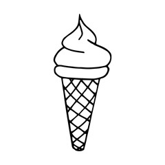 ice cream in a waffle cone hand drawn in doodle style. fast food sweets, refreshing