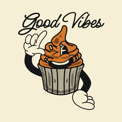 Good Vibes With Cake Groovy Character Design