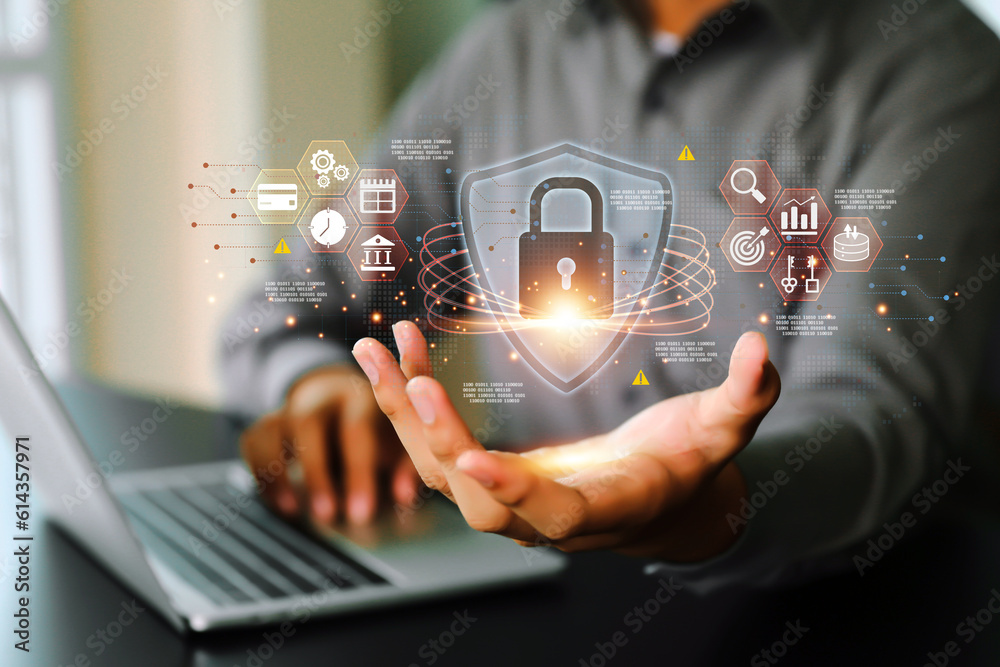 Wall mural cyber security or cybercrime attack and threats to the internet personal information computer networ