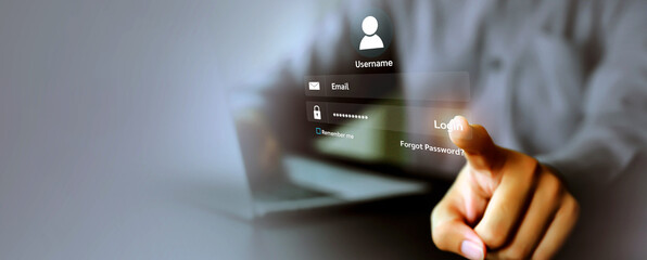 Login username and password from on internet security access or user sign registration menu for...