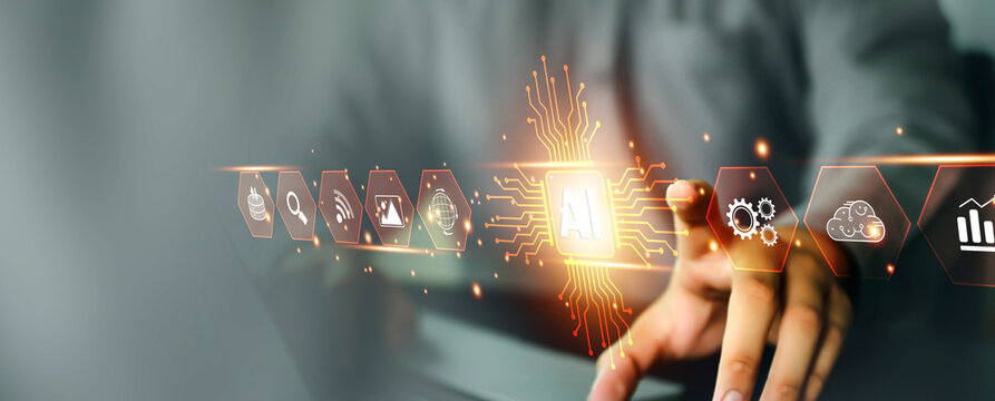 AI Artificial Intelligence technology digital for business industry analysis learning and communication system or automation robotic programming and futuristic concepts.