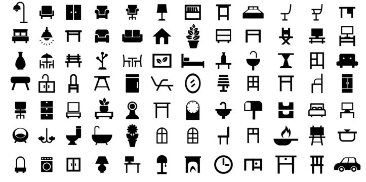 Simple furniture vector silhouette icon illustration collection