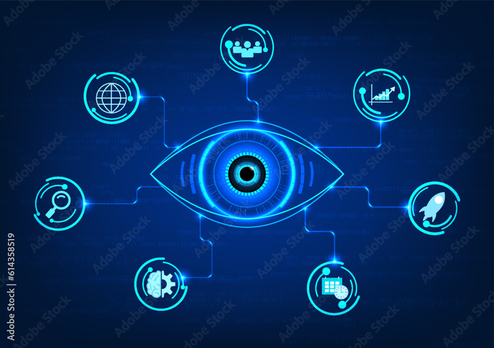 Poster eye technology connects circuit boards with smart technology. refers to looking at modern technology