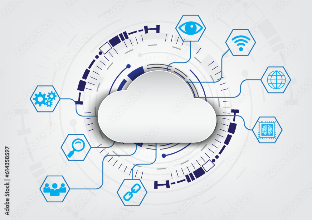 Poster smart cloud technology with technology circle background with a smart data connection. by collecting
