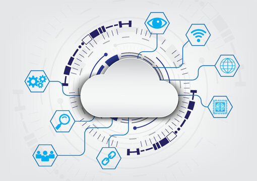 Smart cloud technology with technology circle background with a smart data connection. By collecting data through the system and fetching data for use or sharing important information
