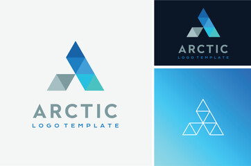 Initial Letter A for Aqua or Arctic with simple modern triangle polygon low poly diamond style logo design