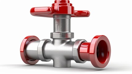 Metal pipe with red valve. Isolated on transparency background. Generative Ai