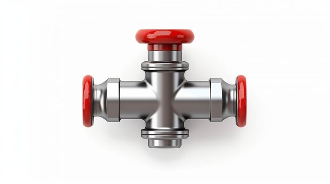 Metal pipe with red valve. Isolated on transparency background. Generative Ai