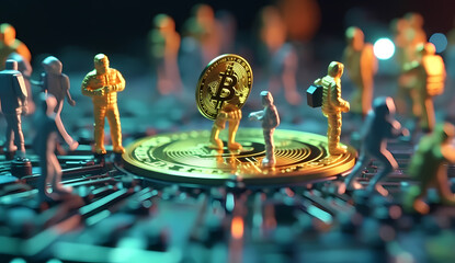 Digital men mining bitcoin