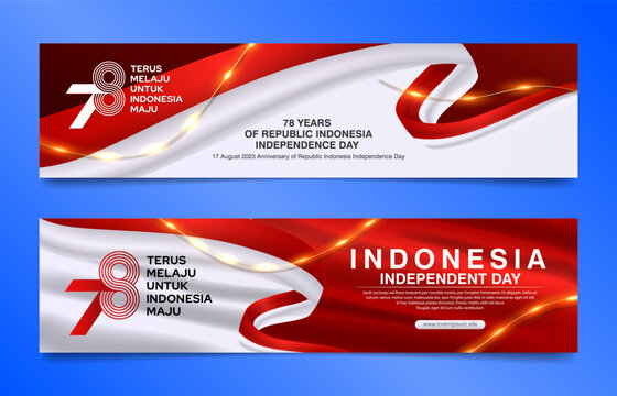 78th Happy Indonesia independence day banner design with red white waving flag