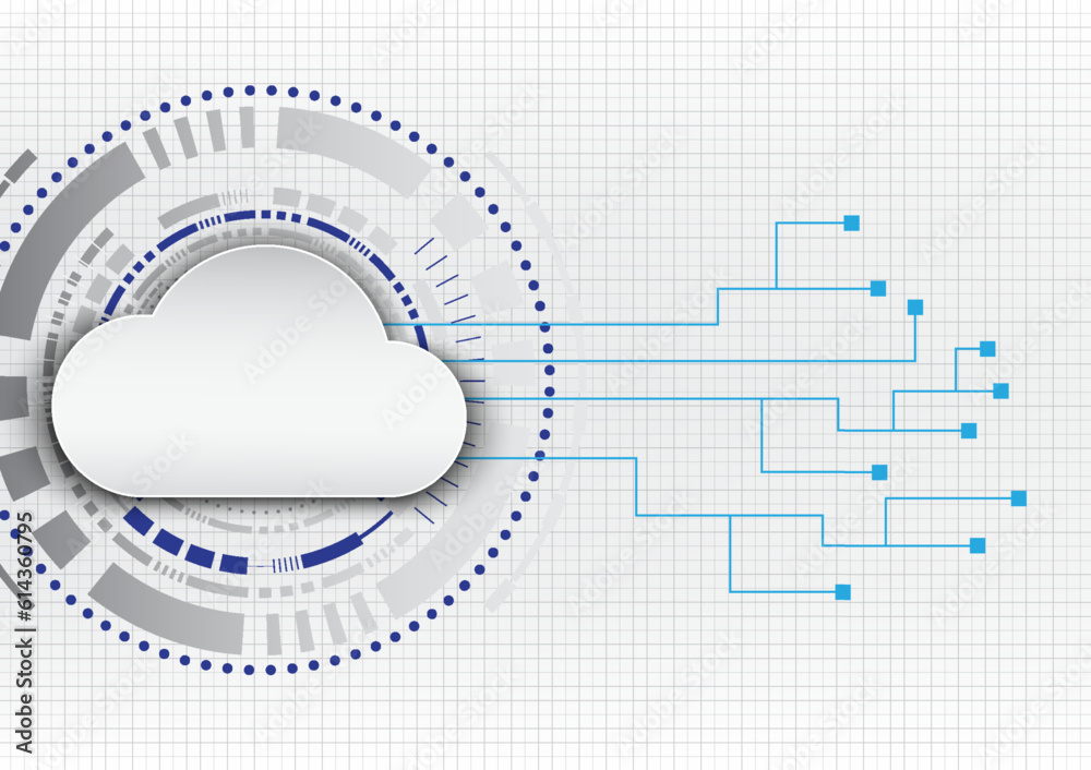 Fototapete cloud with tech circle background with connection circuit data transmission concept to data collecti