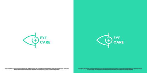 Eye optics logo design illustration. Silhouette line art modern simple minimalist eye health care. Optical eye health design cornea retina eyeball visual sight. Fit for hospital clinic web app icon.