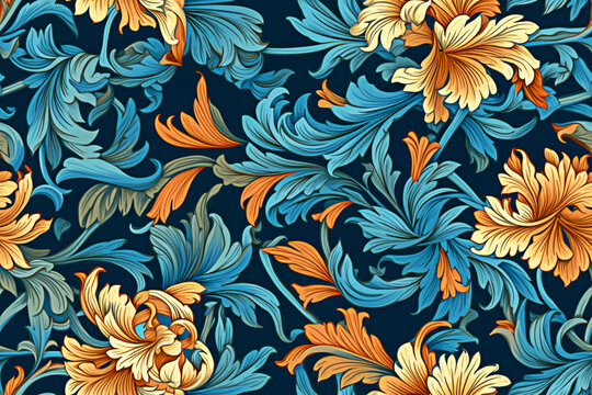 Pattern. Floral leaf pattern seamless. AI generated.