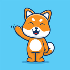 Cute shiba inu dog waving cartoon vector illustration isolated